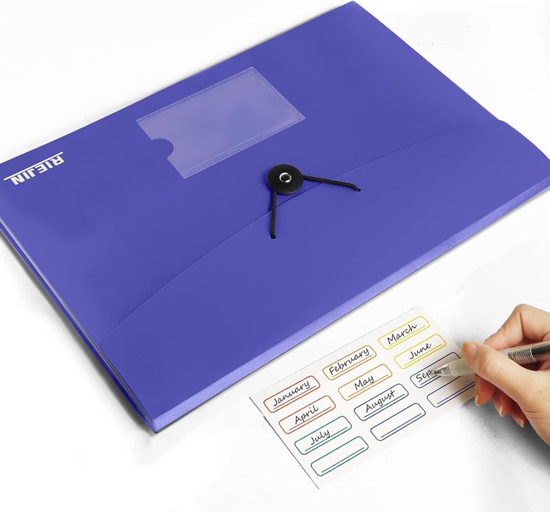 RIEJIN Accordian File Organizer 7 Pocket Expanding File Folder with Labels, Plastic Expandable File Folder for Documents Letter Size A4 Papers - Blue - Image 4